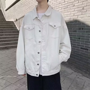 春秋季白色牛仔外套男士韩版潮流ins百搭工装牛仔衣夹克男棒球