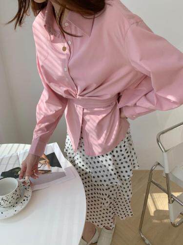 TWTIUWOO-21春季设计师绑带衬衫，女装衬衫，她物