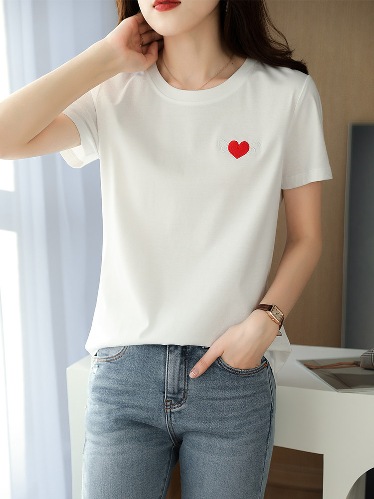 夏季冰丝丝光棉短袖女宽松休闲百搭上衣新款透气吸汗显瘦ins潮,女装T恤,元素羊绒