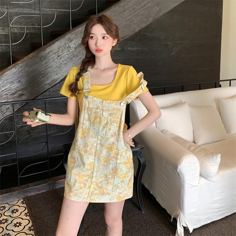 俏皮减龄碎花牛仔背带连衣裙套装女夏2025新款小个子裙子独特漂亮,女装连衣裙,浙宝193A