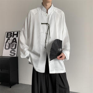 春装冰丝新中式复古高级感盘扣风长袖衬衫男汉服潮大码衬衣图片