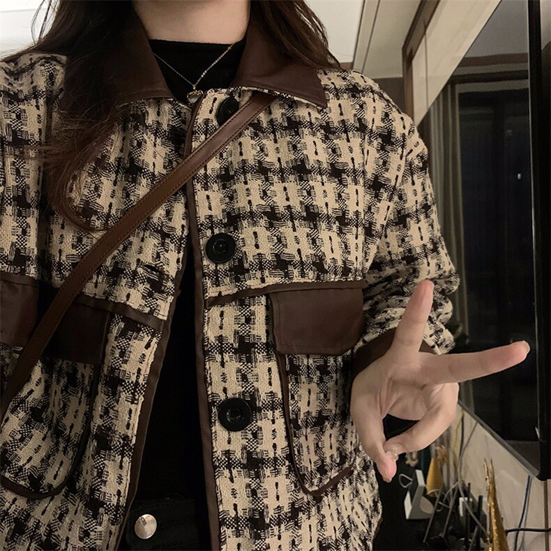 小香风千鸟格外套女春秋款设计感小众高级夹克上衣2025年C757-110,男装夹克,星座911-2(原星座613-2）