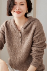 加厚帽衫女2024秋冬装新款重工绞花35%羊绒衫，女装羊绒衫，绒又羊绒