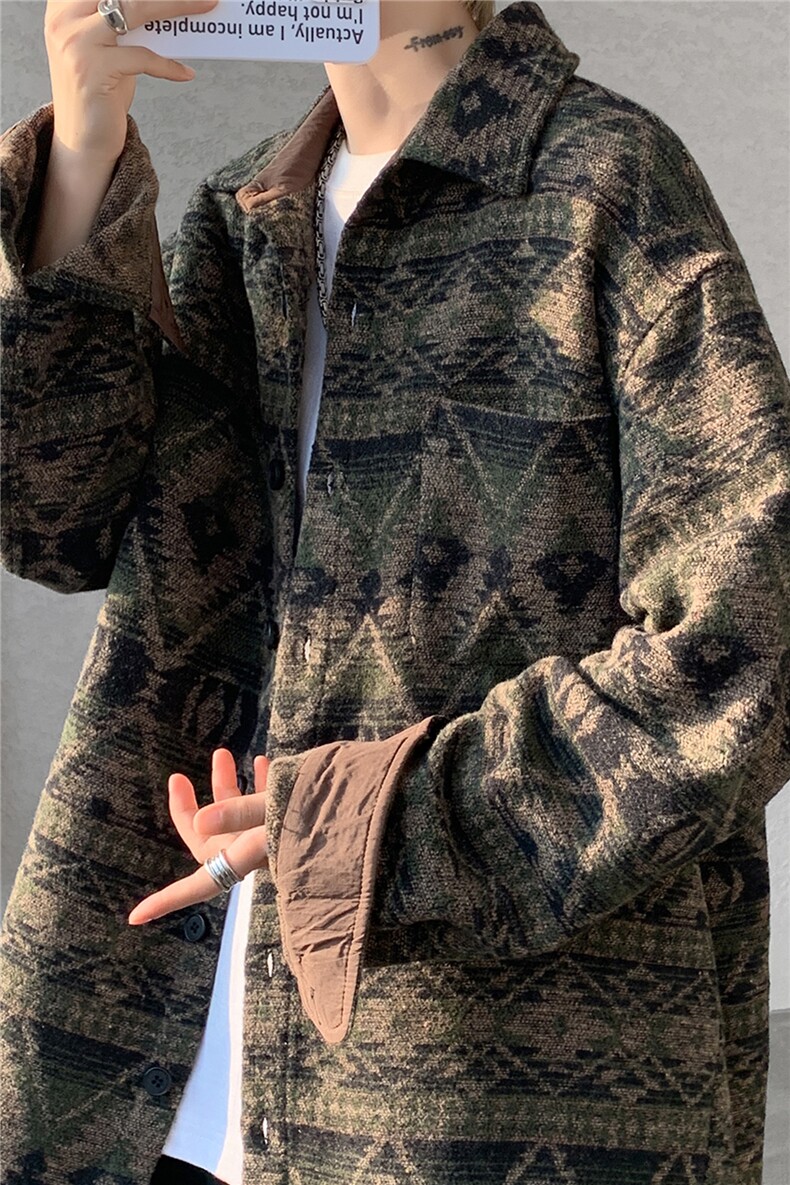 8XL-M复古大码民族风衬衫男款春季加厚粗呢藏式外套CS29001P68,男装民族服装,电商B312