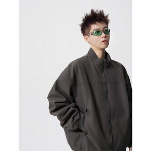 抖音得物 美式潮休闲夹克春季立领纯色复古工装加厚棉服外套AMY01图片