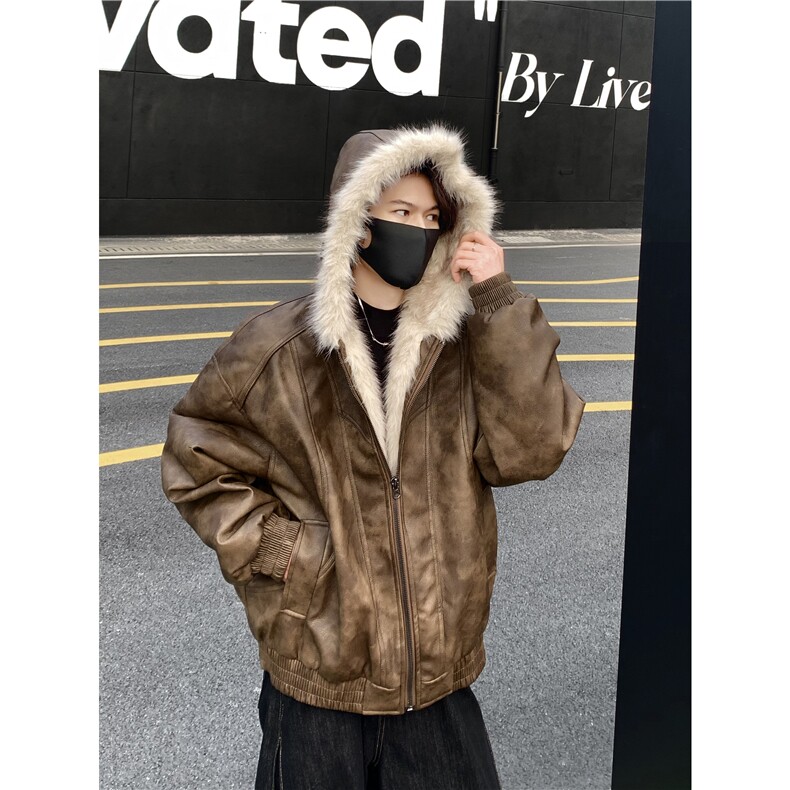 cleanfit座山雕毛领连帽pu棉服男冬季加绒加厚保暖棉衣外套p118,男装棉衣,电商C307