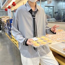 长袖领带衬衫春款男港风潮流C8829图片