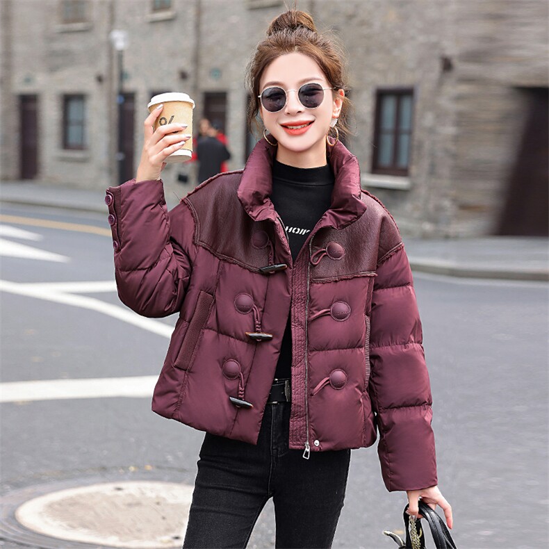 重工PU蛋白皮拼接加厚羽绒服外套女装2025冬季新款女宽松减龄上衣,女装羽绒服,意芙