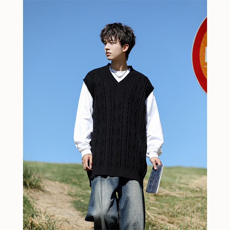 韩系叠穿复古麻花针织衫马甲男学院风早秋穿搭上衣服背心9097P58,男装背心/马甲,电商B312