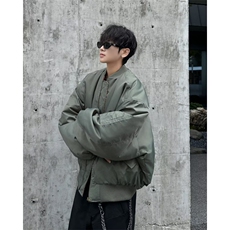 美式飞行员棉服夹克短宽廓形军绿色工装外套男冬棒球服W6304-P85，男装夹克，星座412-3
