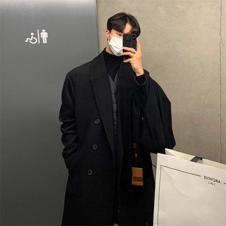 2025新款毛呢大衣男中长款韩版宽松冬季加厚非双面羊绒呢子外套潮，男装毛呢大衣，星座710