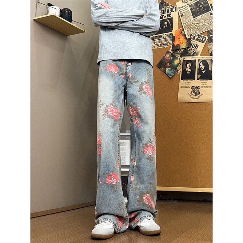B221美式ins高街小众桃花宽松直筒牛仔裤LK24385-特P52控88,男装牛仔裤,电商B221