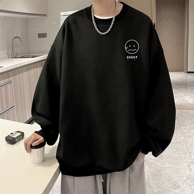 华夫格卫衣圆领卫衣男大码长袖t恤男外套 HW76072-P30加绒款-P40图片