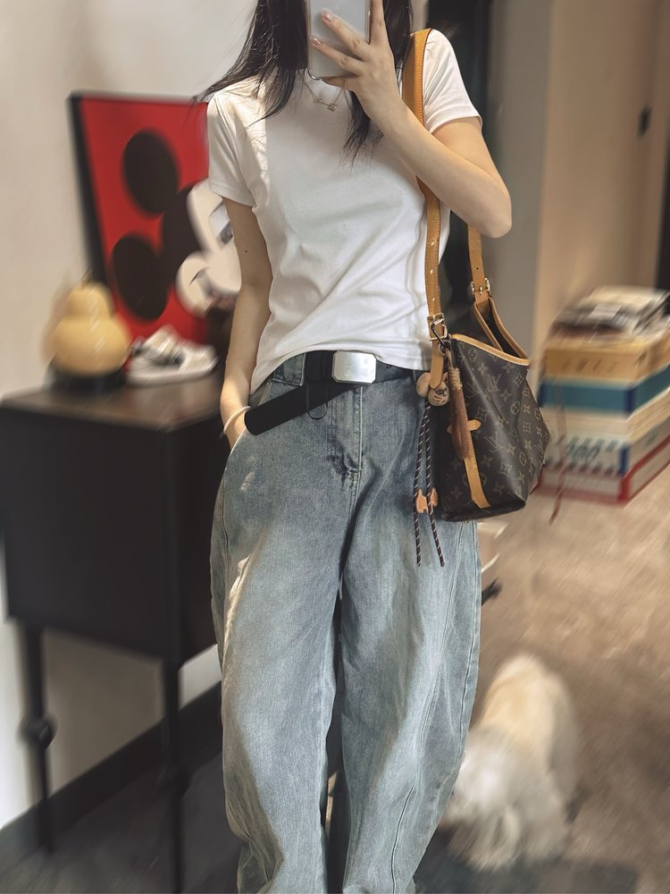 辣妹圆领短袖T恤女装春季2025新款气质修身显瘦纯色短款上衣t恤,女装T恤,沐策羊绒