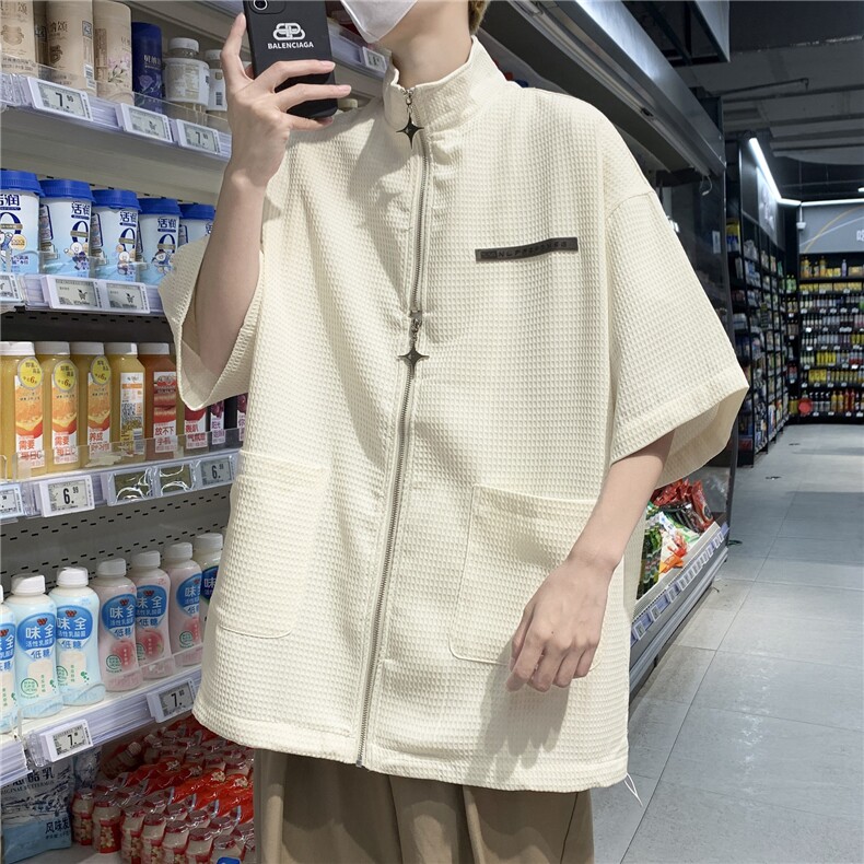 夏季风新中式设计宽松短袖休闲衬衫高级衬衣五分袖W1270,男装衬衫,星座1116A-1（原606A）