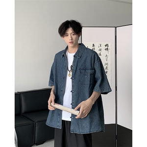F328-P58 2024夏季新款工装牛仔衬衫男潮牌百搭衬衣图片