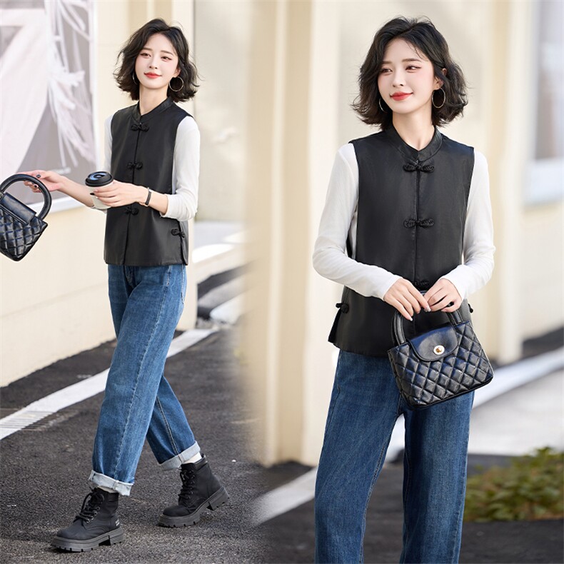 pu皮马甲短外套女2024春秋季新款小个子立领宽松外搭背心坎肩马夹,女装马甲,美拉德工厂直营店