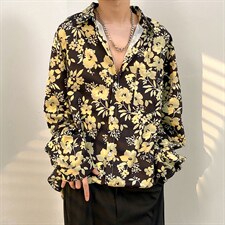 2025秋季花色长袖衬衫男慵懒风青少年痞帅免烫衬衣港风CS2313-P35，男装衬衫，电商A062