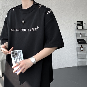 8XL-M夏季小众解构飞机扣一字肩设计稿短袖立体T恤卫衣男DX331P58图片