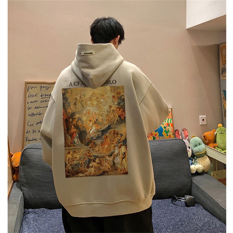 供抖音丶重磅高品棉350克排扣连帽复古圣母卫衣LW6061-特p58控78,男装卫衣,星座508（原C305）