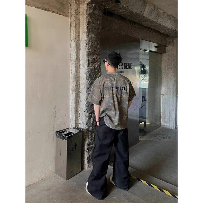美式复古做旧迷彩字母短袖男款重磅T恤圆领五分半截袖WLY666-P38,男装T恤,星座1008