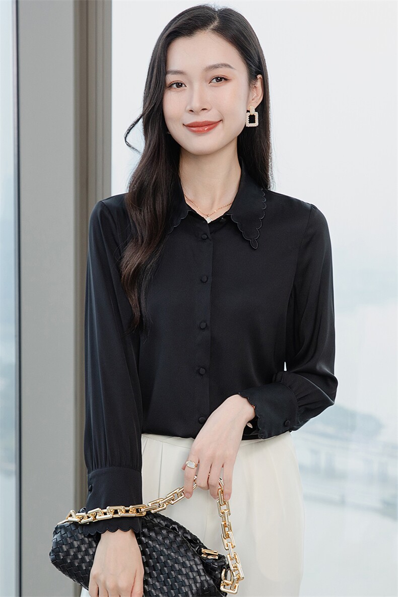 高级感缎面真丝衬衣2026早春新款长袖真丝衬衫女大码上衣,女装衬衫,阿舍尔精品