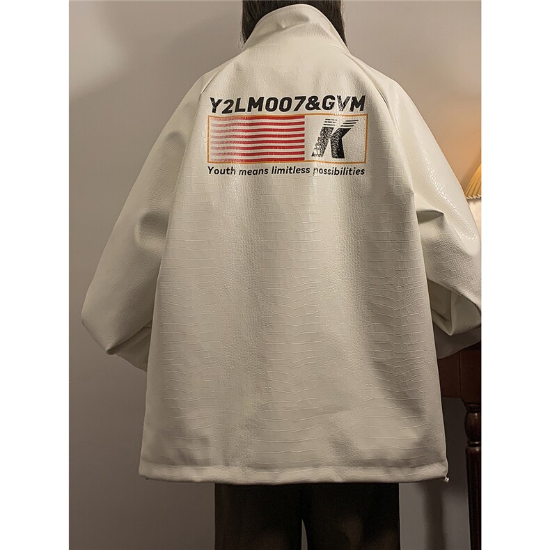 中性风鳄鱼纹印花字母设计大码M-5XL休闲夹克男JK77742P85控128，女装短外套，星座226-2