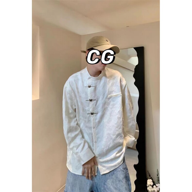 春季复古风设计感衬衫纯色提花透气长袖休闲衬衫CS02/P65,男装衬衫,星座205-3
