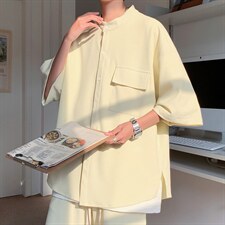 C6062/P45新款冰丝高品质垂感宽松短袖衬衣男衬衫潮大码上衣控68，男装衬衫，电商A141
