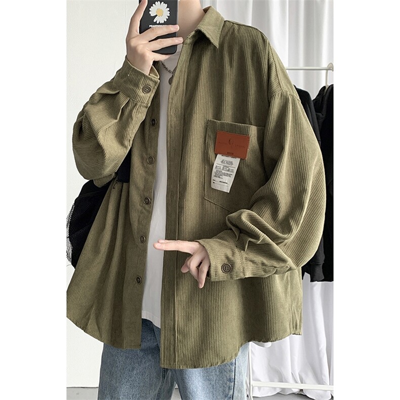 秋冬港风复古灯芯绒外套长袖衬衫宽松百搭衬衣中性日系H215/P50,男装衬衫,电商A221A