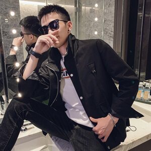 2021社会风春秋纯色修身立领饰带飞行夹克上衣B297-3901图片