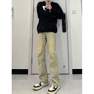 美式高街vibe拼接黄泥牛仔裤修身直筒裤XZ310A-4-NZ27JG图片