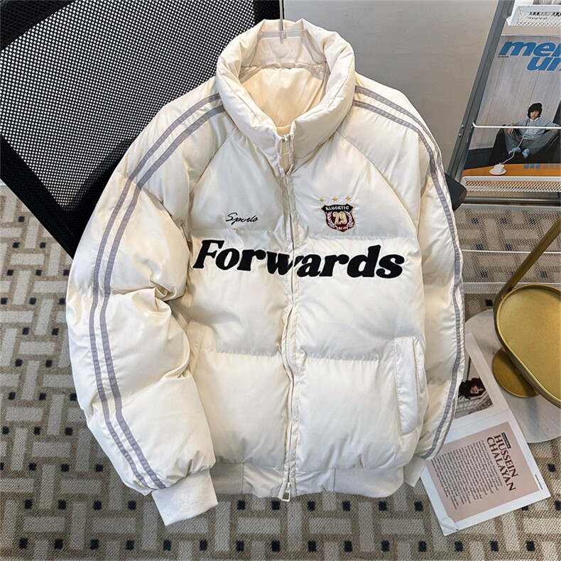 美式潮牌字母绣花棉服男冬复古条纹加厚运动面包服情侣款棉衣外套,男装棉衣,星座505-2（原电商A260-1)