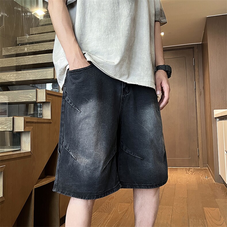 夏季美式潮牌宽松牛仔短裤男设计感百搭时尚五分裤现货K8014-P40，男装牛仔裤，星座512-3