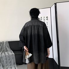 风复古牛仔衬衫夏季男款潮牌短袖衬衣工装薄外套C0986-P65，男装衬衫，星座308B-2