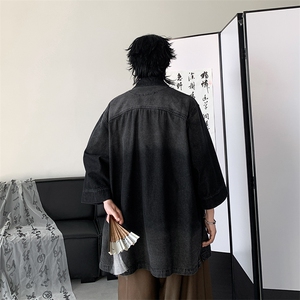 风复古牛仔衬衫夏季男款潮牌短袖衬衣工装薄外套C0986-P65图片