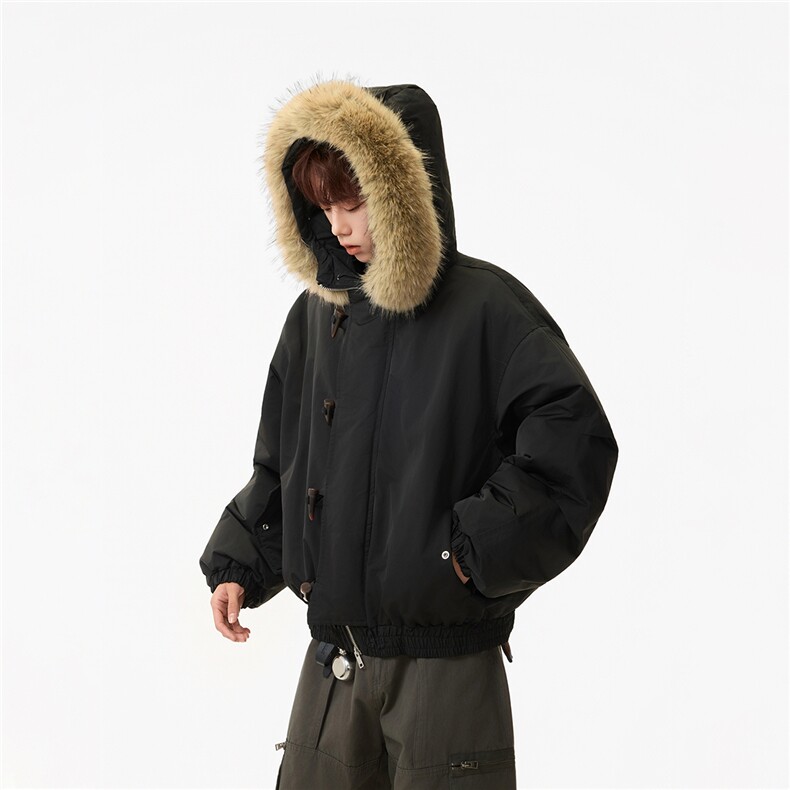 2025冬季毛领加厚棉服牛角扣连帽上衣MF002-P130-控239图片
