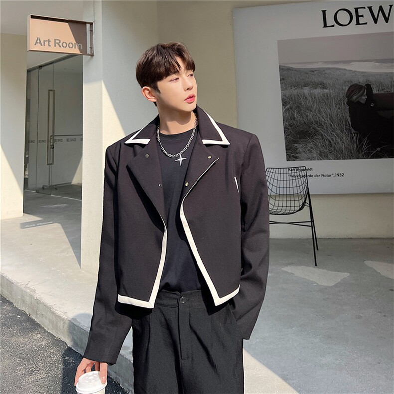 23春新款潮流时髦韩版撞色单粒扣休闲宽松短款造型夹克T125，男装夹克，星座1304（原C205）