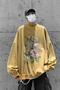 水洗做旧加绒加厚卫衣男23冬高领油画花朵打底衫 XZ514-2-X51-P78图片