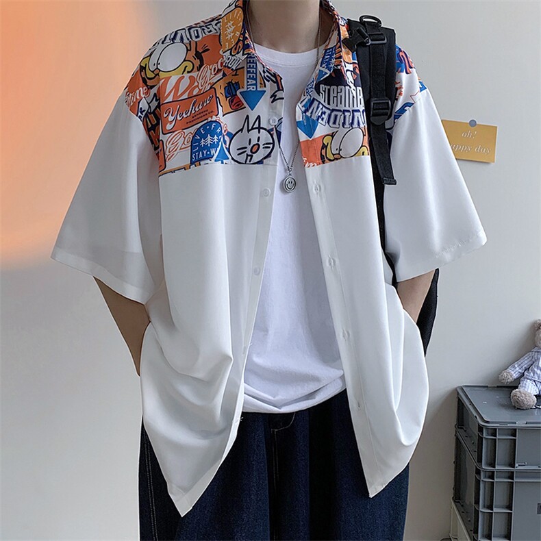衬衫男士港风短袖冰丝T恤宽松休闲外套 A071-C36-P38图片