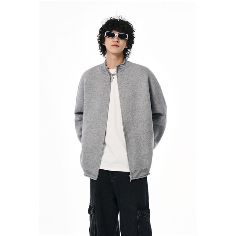 A408-M86025*重磅秋冬圆领开衫双开拉链纯色百搭针织衫毛衣P75,男装针织衫/毛衣,电商A408