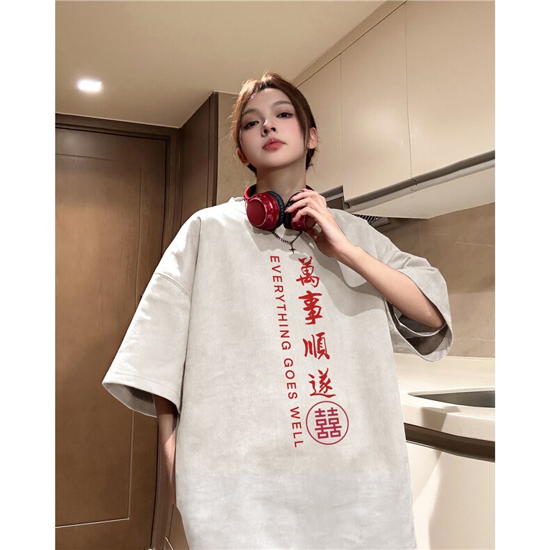 抖音得物直播品质风印花宽松麂皮绒短袖T恤djp324-特批23控39,男装T恤,星座605(原A050)