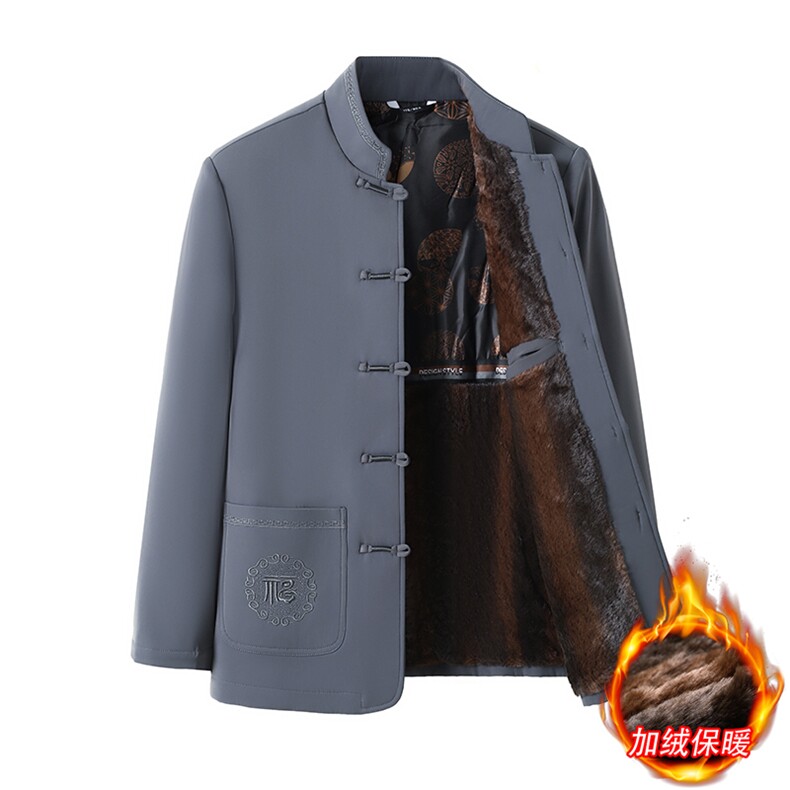 继续主推中老年风唐装加绒棉服中山装盘扣男复古棉衣外套,男装棉衣,钱塘723