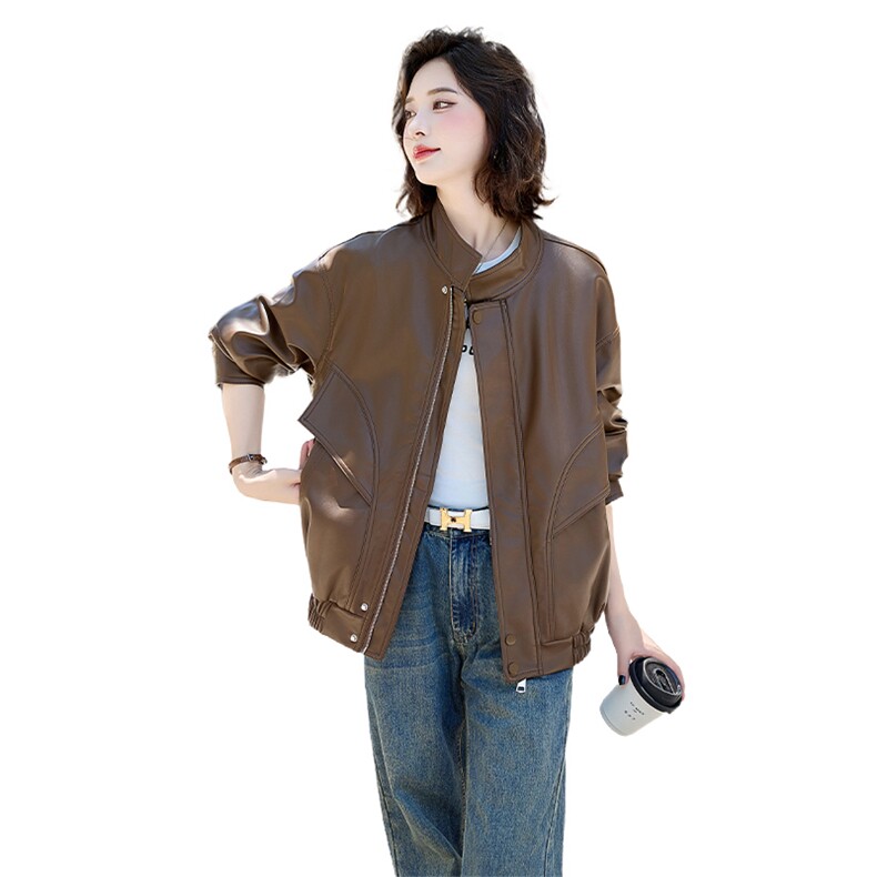 现货2024新美拉德穿搭口碑仿羊皮宝藏私服C位复古皮衣外套女秋冬,女装皮衣,江南女神