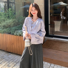 新中式高级感国风套装女2025秋新款气质优雅提花外套阔腿裤两件套，女装套装/套裙，2C122