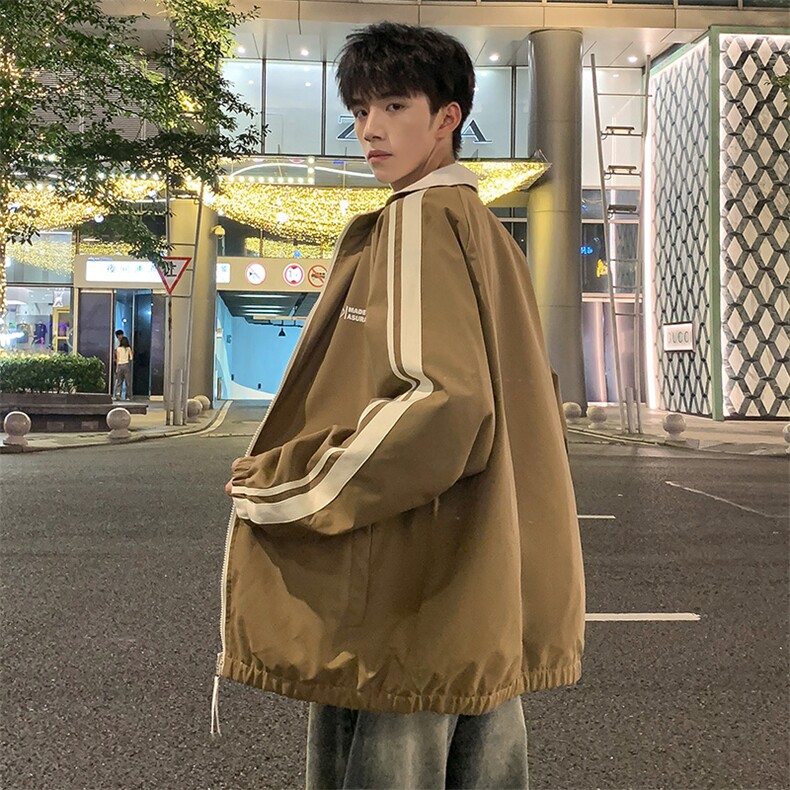 秋季夹克长袖方领立领宽松双面穿三条杠外套男潮新款JK423p70，男装夹克，电商D315