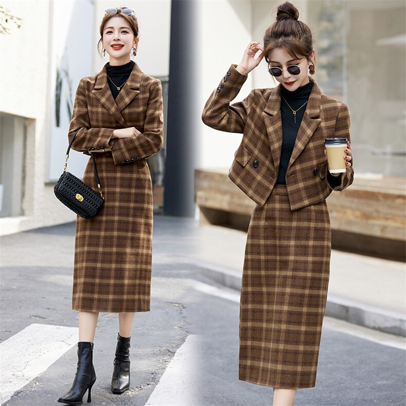 2023现货冬新款时尚优雅气质翻领两件套套裙，女装套装/套裙，芭米依尚