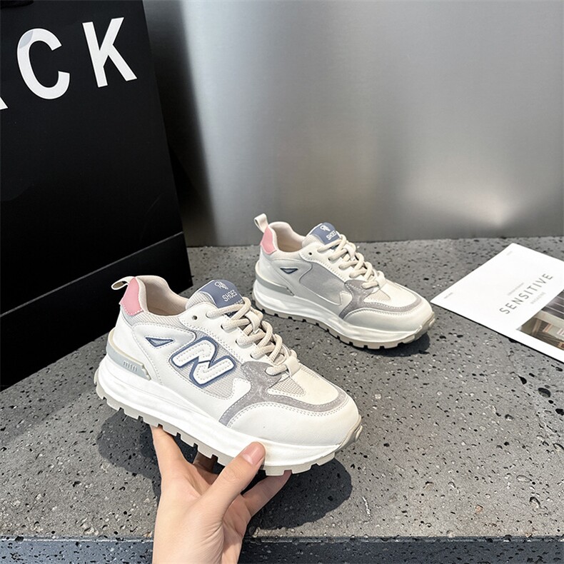 真皮韩版阿甘鞋老爹鞋女2024春季新款圆头厚底舒适运动时尚休闲鞋,女鞋休闲鞋,电商A223