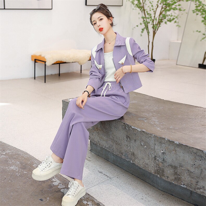 现货-休闲时尚套装女2024秋季新款洋气减龄气质百搭阔腿裤两件套,女装套装/套裙,霓裳依族