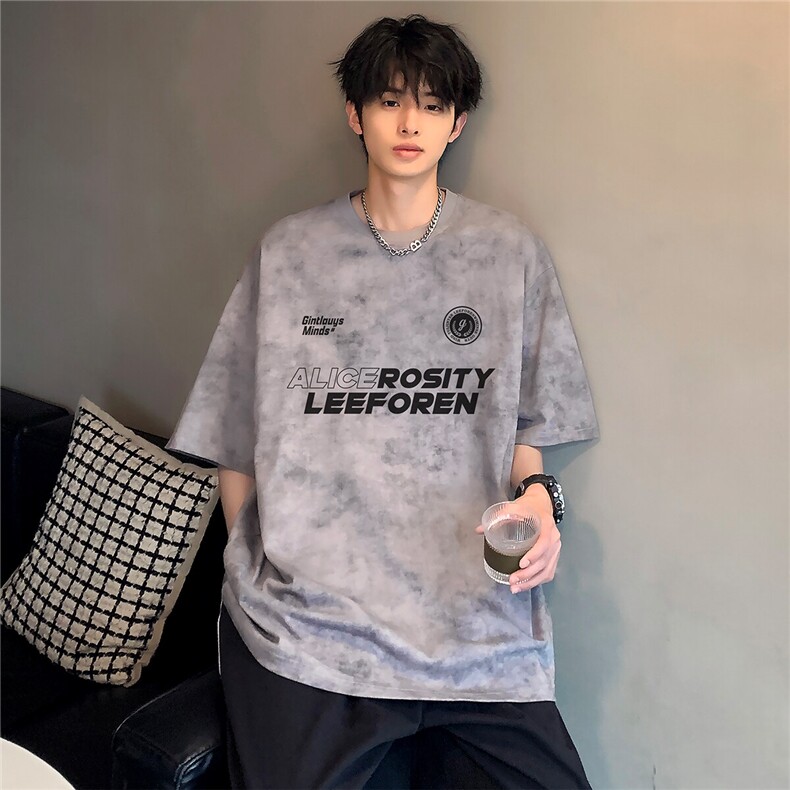 美式复古痞帅少年感高级潮牌男五分袖新款上衣T恤T16-P25，男装T恤，电商C307